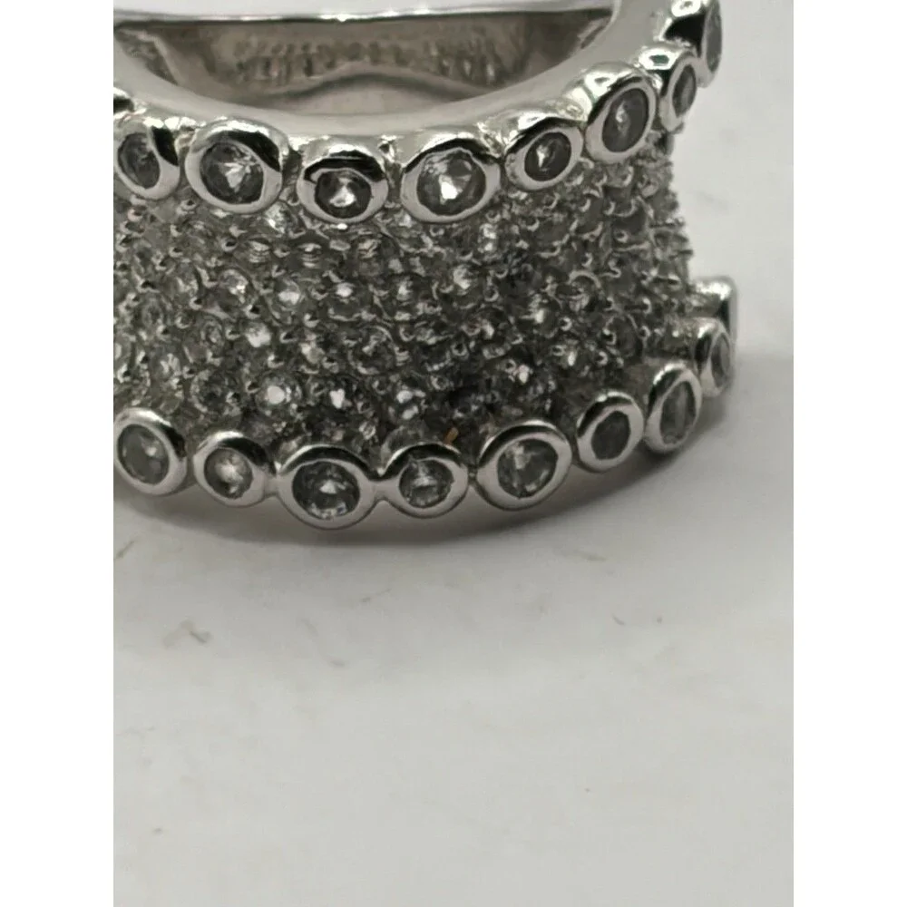 Ross Simons Sterling silver pave Clear cluster bubble wide Band ring sz 7.5